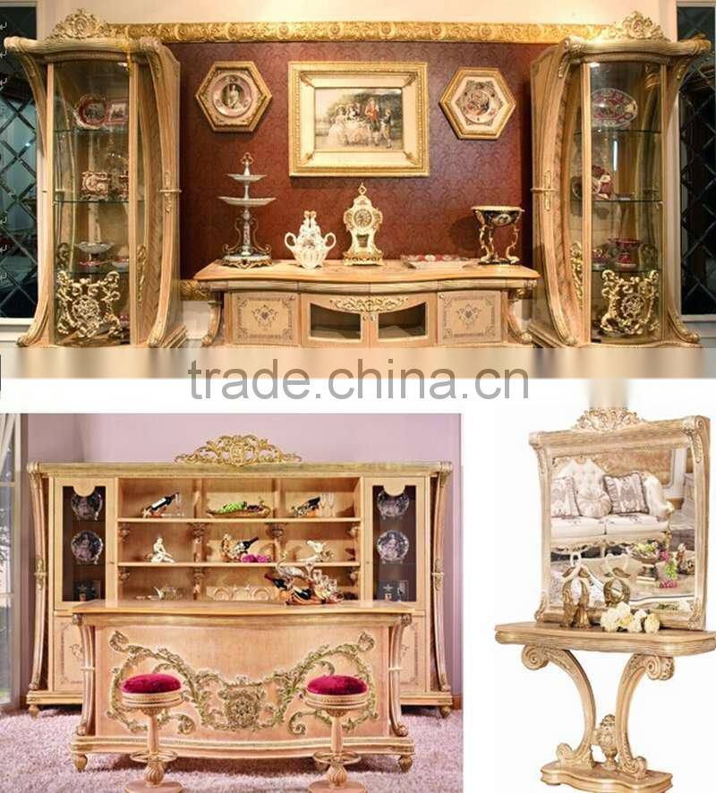 Bisini Office Furniture Executive Desk Set,Antique Hand Carved Office Desk Furniture, Office Desk,Chair and Bookcase,(BF08-0260)