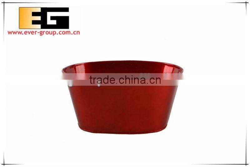 Zinc Oval Christmas Red Powder Coated Metal Flower Pot
