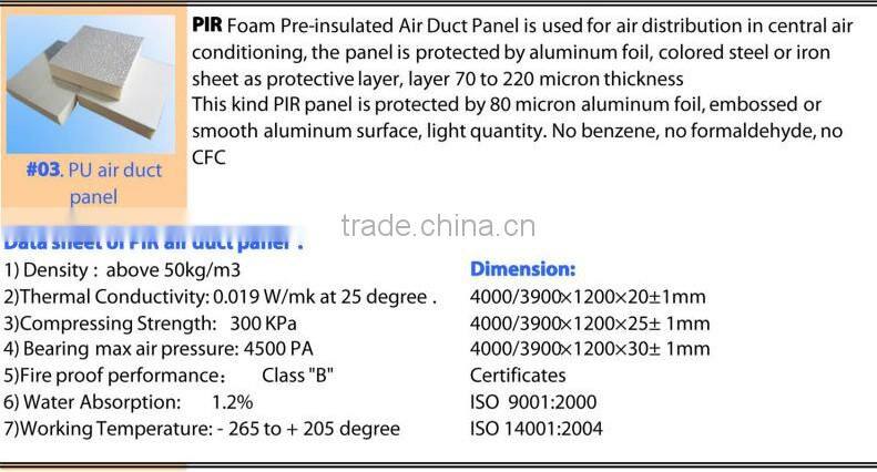 PIR foam Air duct panel PIR insulation panel