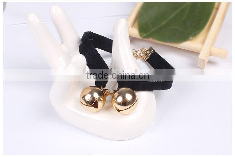 gold bell charms suede leather bracelet