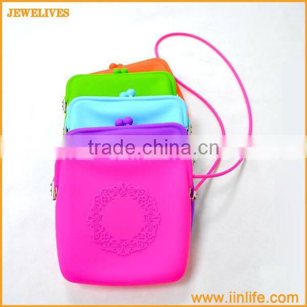 Sky Blue Embossment Lace Fashion Function Silicon coin bag Pouch Wallet Cellphone Mobile Silicon Cosmetic Bag Purse