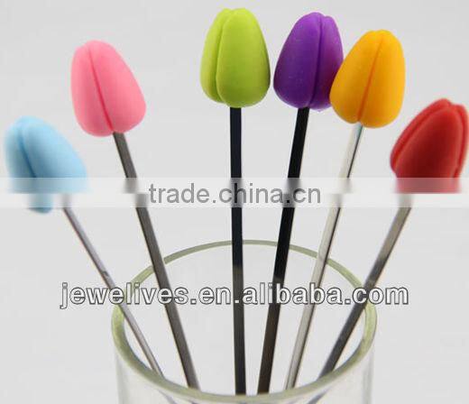Soft silicone head design metal cocktail stirrer