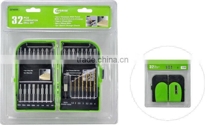 32 piece HSS drill bit set in plastic case