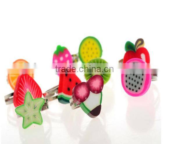 Kids rings cute Mixed Styles Fruit clay figure ring polymer clay children rings