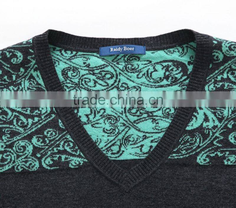 Raidy boer Men's wool sweater wiht V neck fashion print knitwear