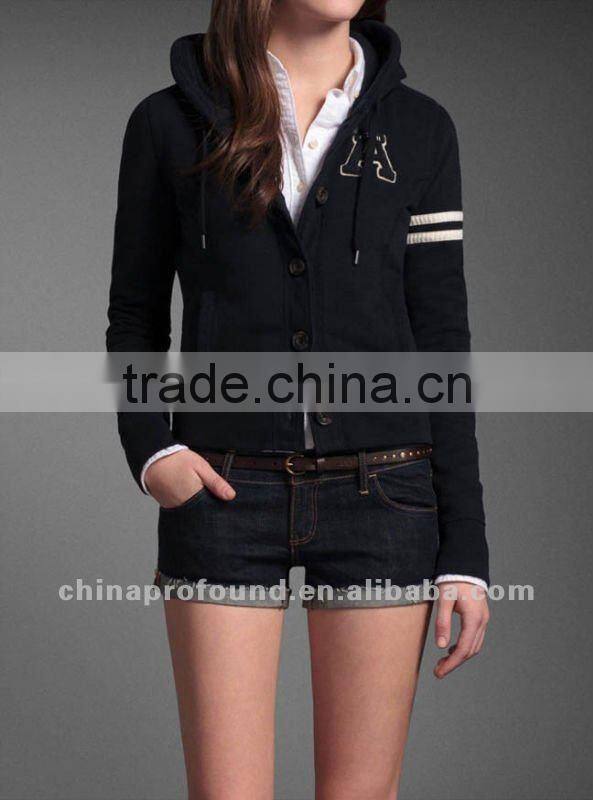 China garment factory custom logo button up women's slim fit hoodie