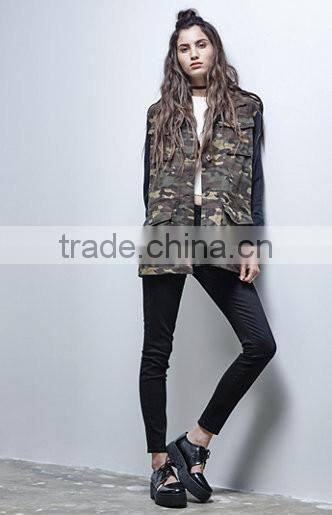 OEM High Quality Fashion Womens Slim Fitted Camo Print Military Jacket