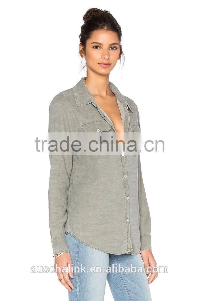 new style autumn women army olive grey twill shirt factory price