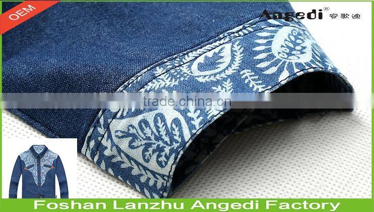 Children denim shirt boy's slim fit winter top clothing fashion Casual shirt with patchwork