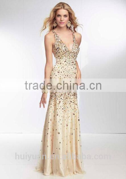 sexy halter handmade crystal beaded sheath nude evening dress