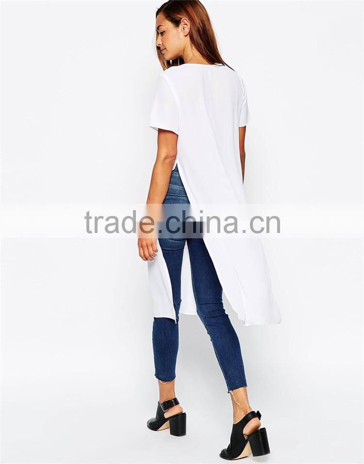 Girls longline plain white v neck 100 cotton white t shirt