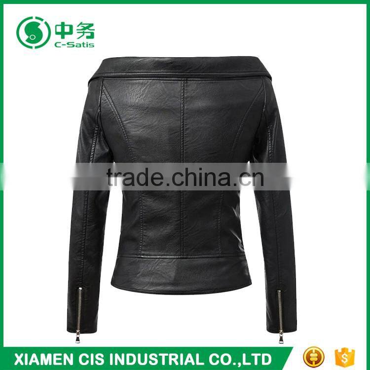 Fashion Design Women Black Motorcycle Leather Jacket for Sale