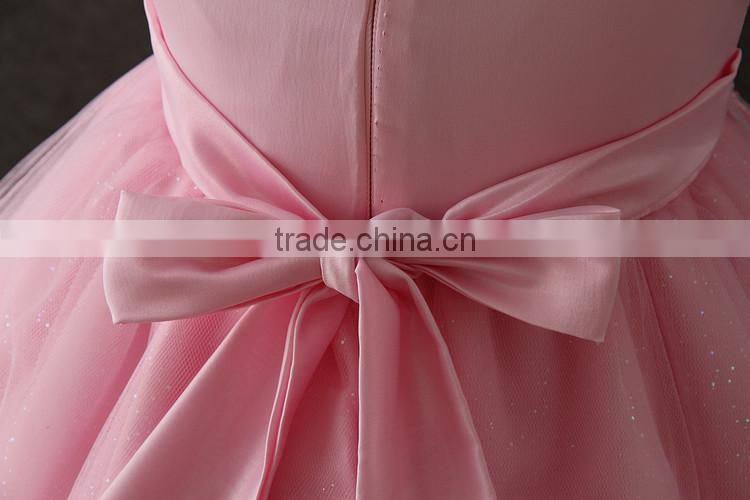 Summer frock designs pictures Baby girls one-piece party dresses Sleeveless Puffy Applique Pink Flower Shiny performance dress