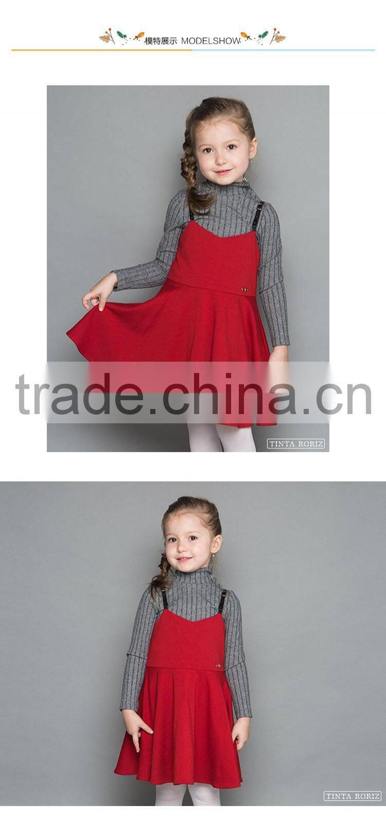 2017 Spring Children's Woven Suspender Dress Fashon Sleeveless Dress Back With Zipper Derigns For Girl
