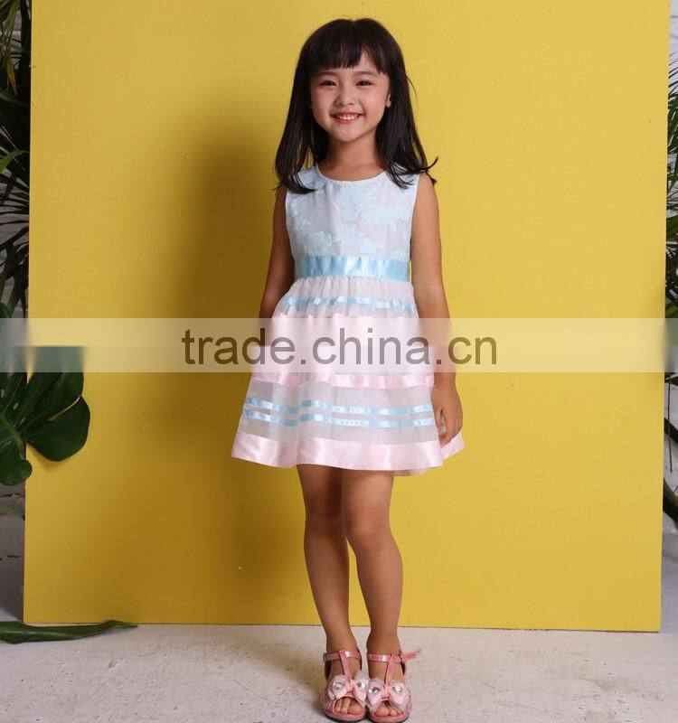 Premium quality boutique girl dress mesh fabric with satin ribbon clothes princess wholesale dress