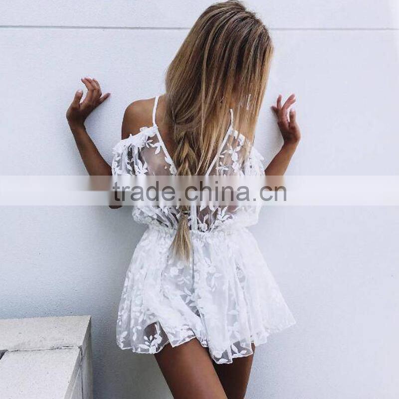 Runwaylover 099 New Style 2017 Ladies Sexy Deep V-Neck Lace Transparent Playsuits