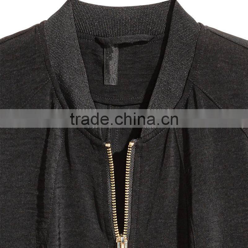 Khaki green soft ribbed collar zip bomber jacket womens thin coats and jackets