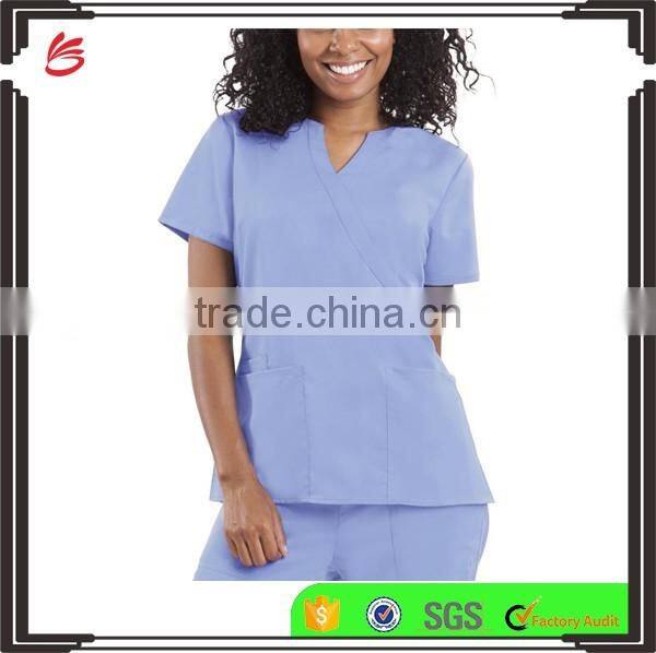 High Quality Solid Colored Men Denim Scrubs Top for Hospital Wearing