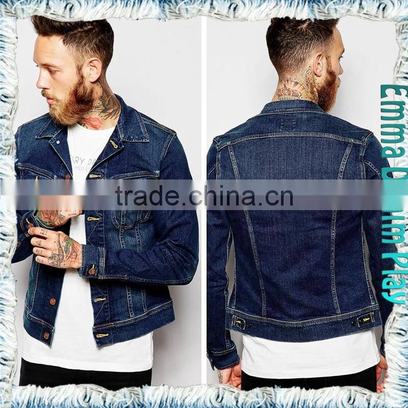 Fashion Long Sleeve Blue Denim Mens Skirts Casual Coat with Copper Button
