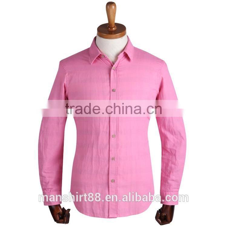 100% cotton Pink long sleeve casual men shirt