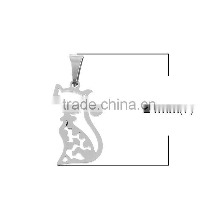 Stainless Steel Cut Out Pendants Cat Animal Silver Tone