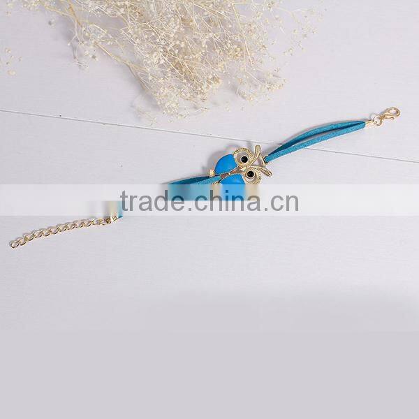 New Fashion Gold Plated Blue Suede Velvet Cord Halloween Owl Connector Black Enamel Bracelets