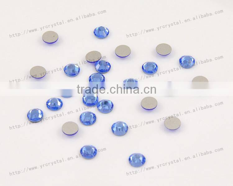 Round shape light sapphire color silver base beads flat back crystals