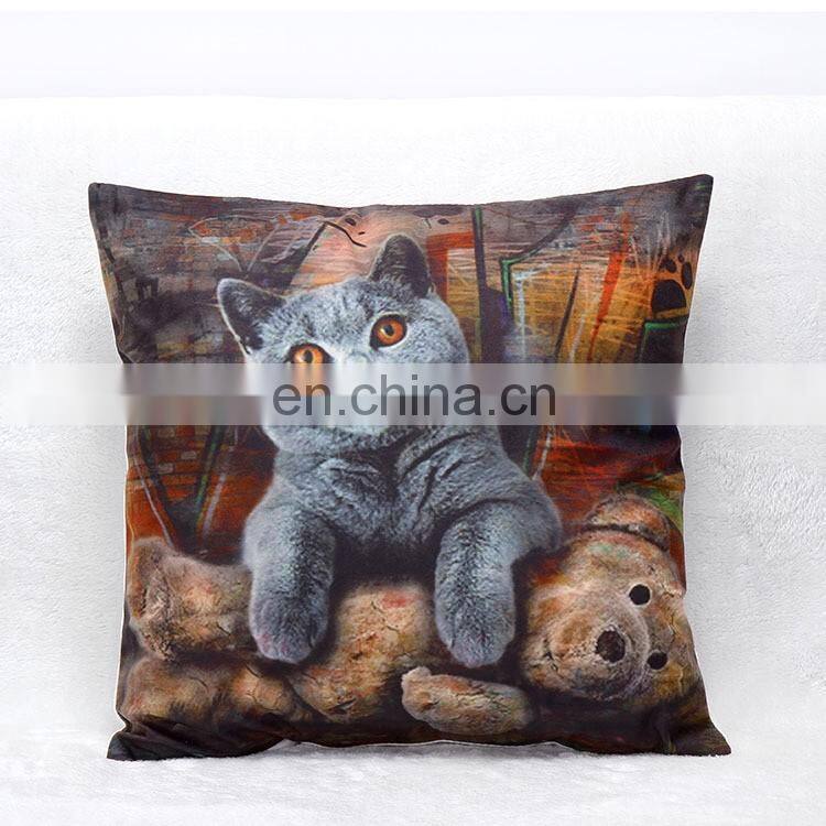 2015 Wholesale 3D Gray Cat Printed Decorative Throw Pillow Cushion Cover