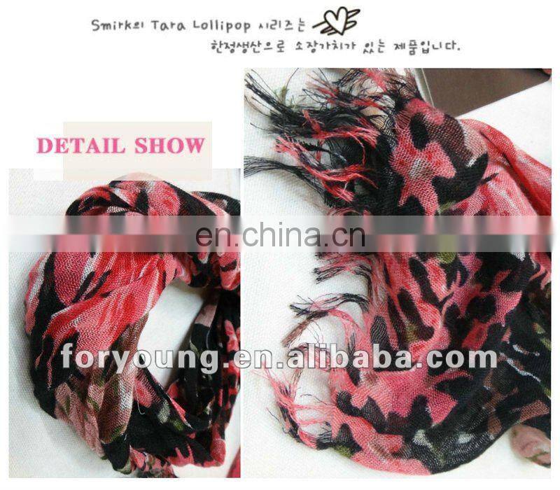 big flower print fabric 2012 viscose fringe scarf