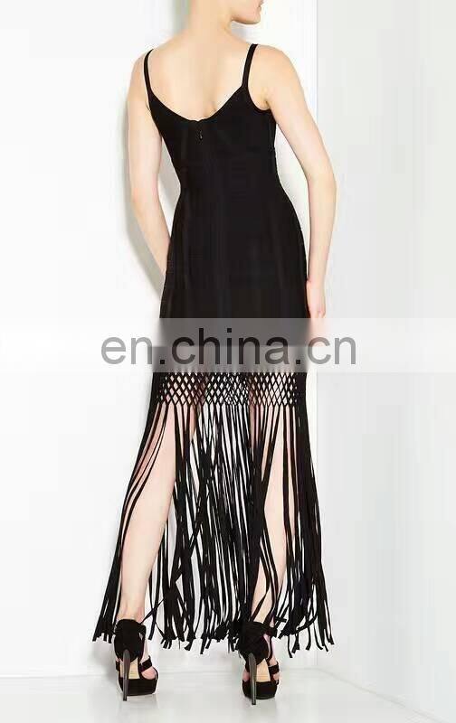 New Fashion Women Bandage Dress Mature Ladies Modest Sexy Tassel Dress