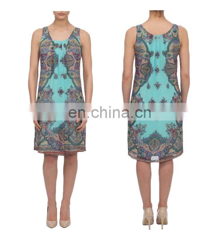 Chiffon Multi-color Ethnic Floral Print Lady Midi Dress