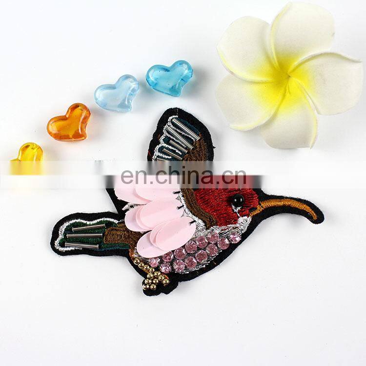 Fashion 12x8cm Wide 3D Beads Sequins Embroidery Birds for Clothing