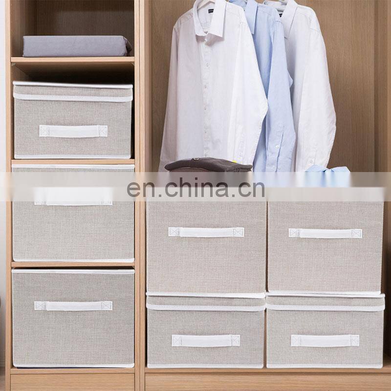 Customized household linen canvas cotton fabric home folding storage organizer box clothing with lid