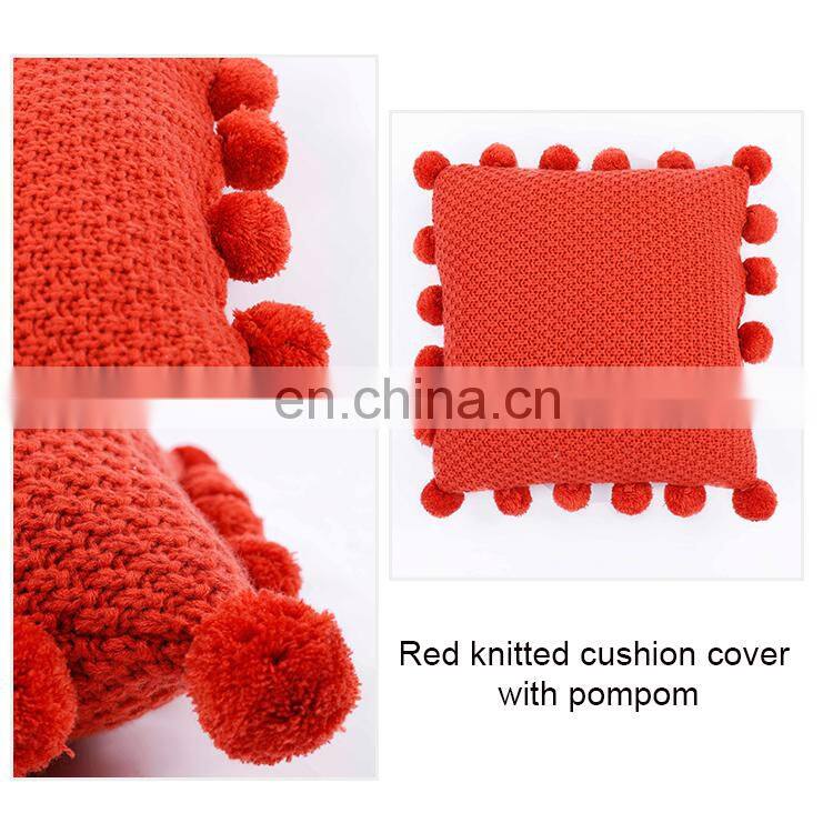 2018 Fashion sofa decorative handmade plain acrylic knitted cushion cover with pompom