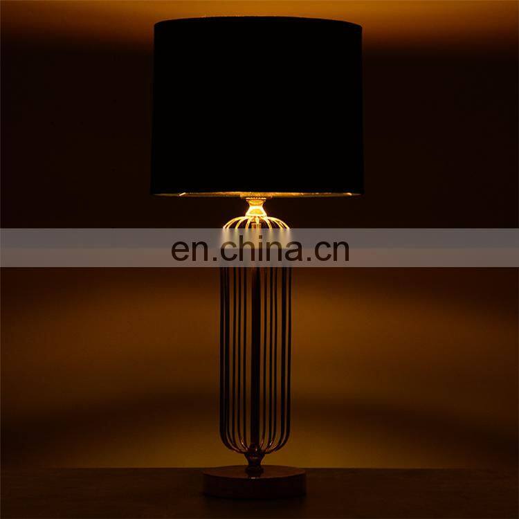 Top sale hotel home desk decoration metal gold study table lights with black lampshade