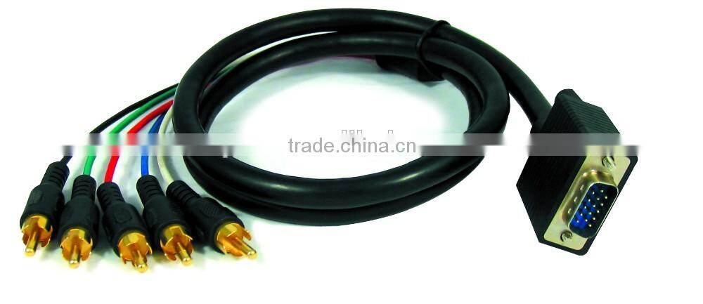 high quality black colour vga to 5RCA connect cable, vga to av cable