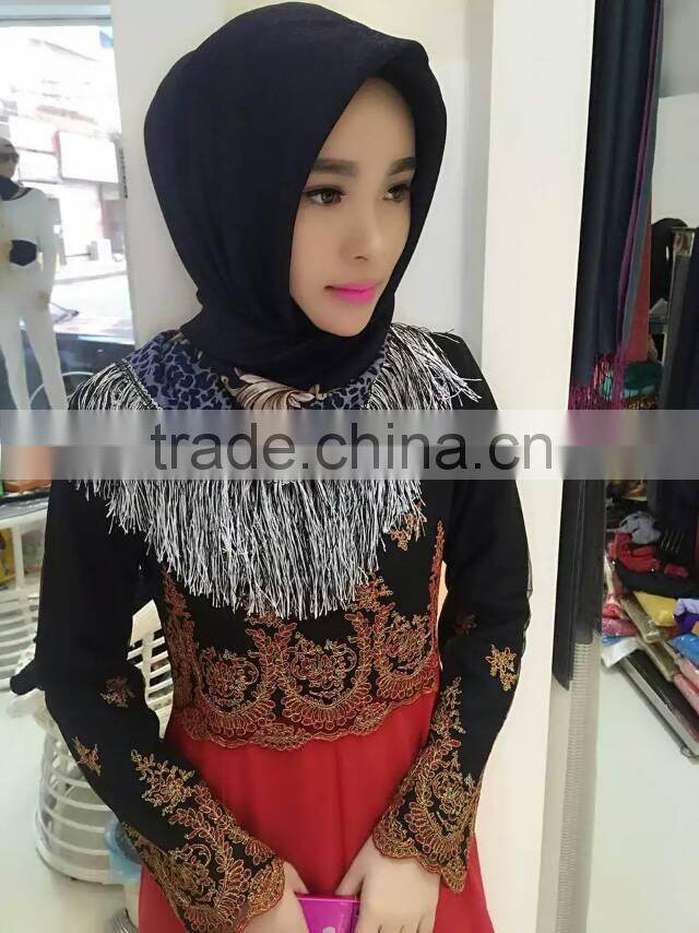 fashion islamic headscarf fringer print flower french cotton muslim square scarf for women