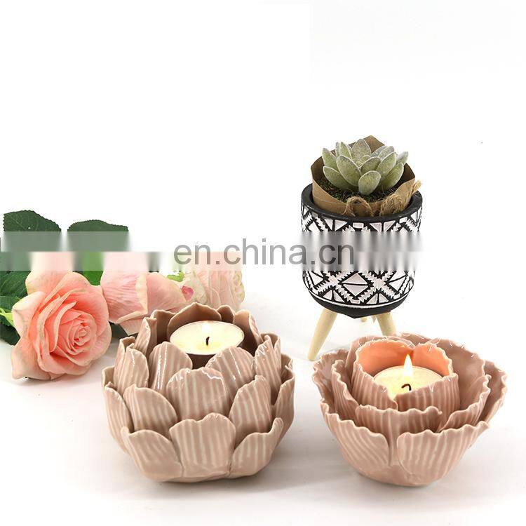high quality pink ceramic lotus flower candle holder for wedding decorations