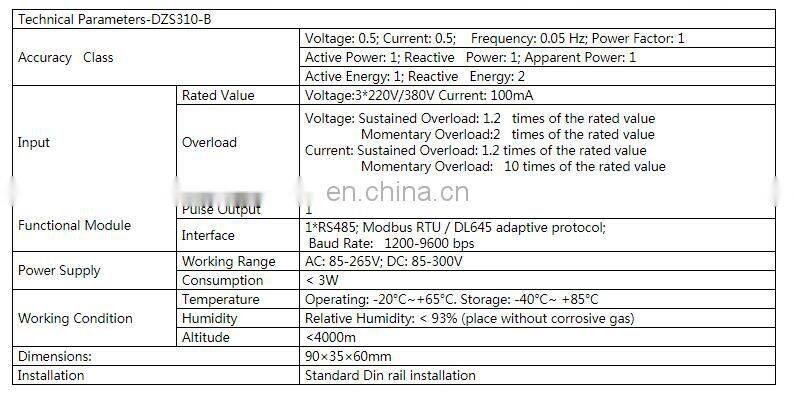 DZS310 No Display Compact 3 Phase Kwh Electronic Meter with CT