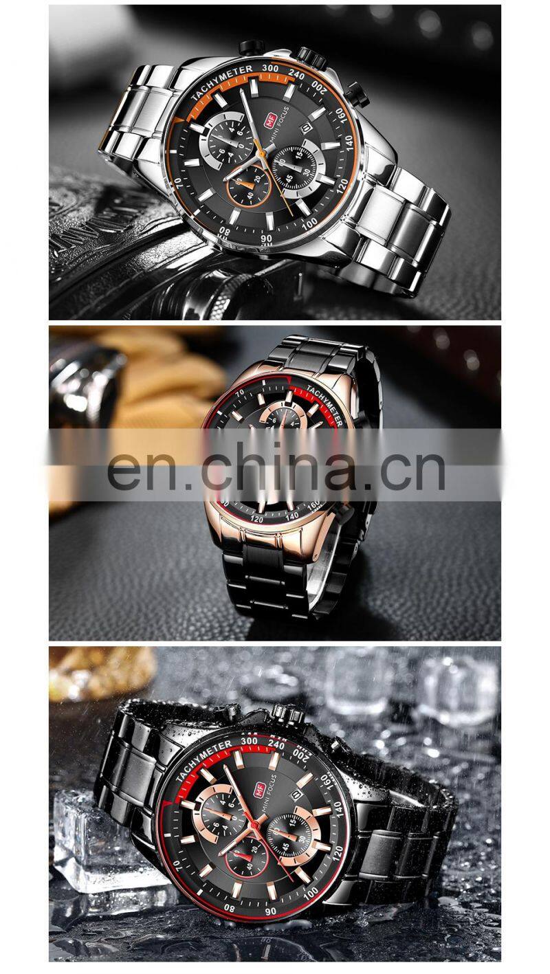MINI FOCUS MF0218G Men's Quartz Watches Stainless Steel Strap Waterproof Chronograph Men Watches Wrist