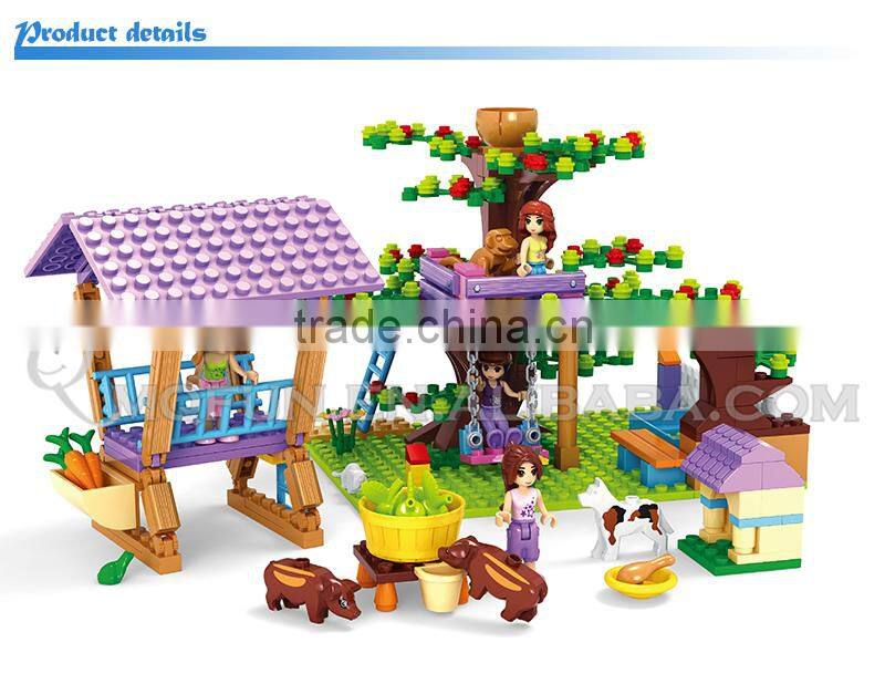 Mini Qute DIY farm farmer transport cart apple tree house village action figure plastic building block educational toy NO.24706