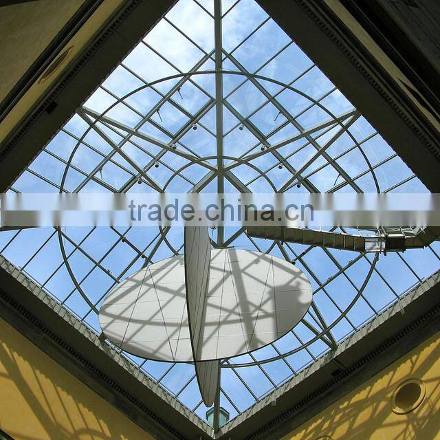 Antirust paint steel structure space frame waterproof glass atrium roof