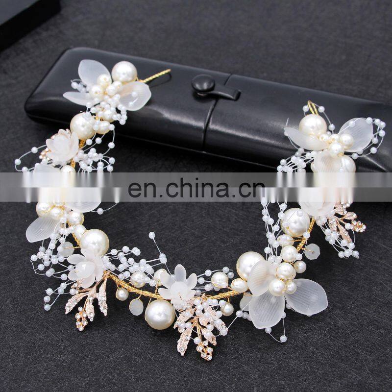 Fashion Pearl Flower Headband Bridal Wedding Crown Hair Accessories Hair Band Tiara Crystal Headpiece Hair Jewelry