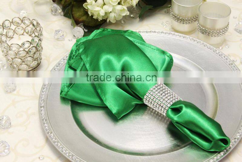 Hot sale, Polyester satin napkin with ring for wedding, kelly green color