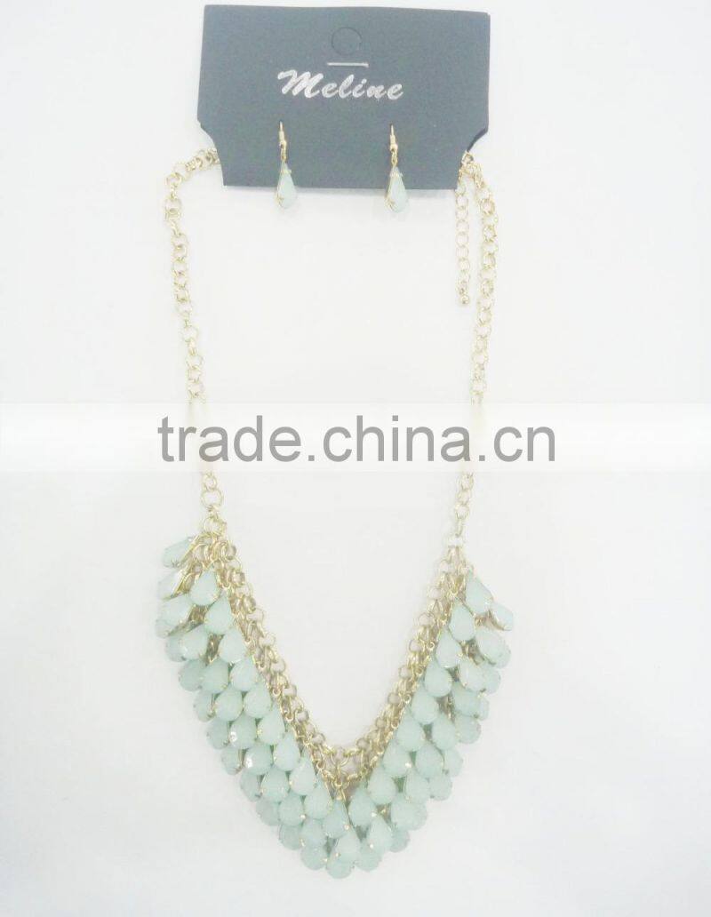 FASHION ACRYLIC STONE STATEMENT NECKLACE EARRING SET