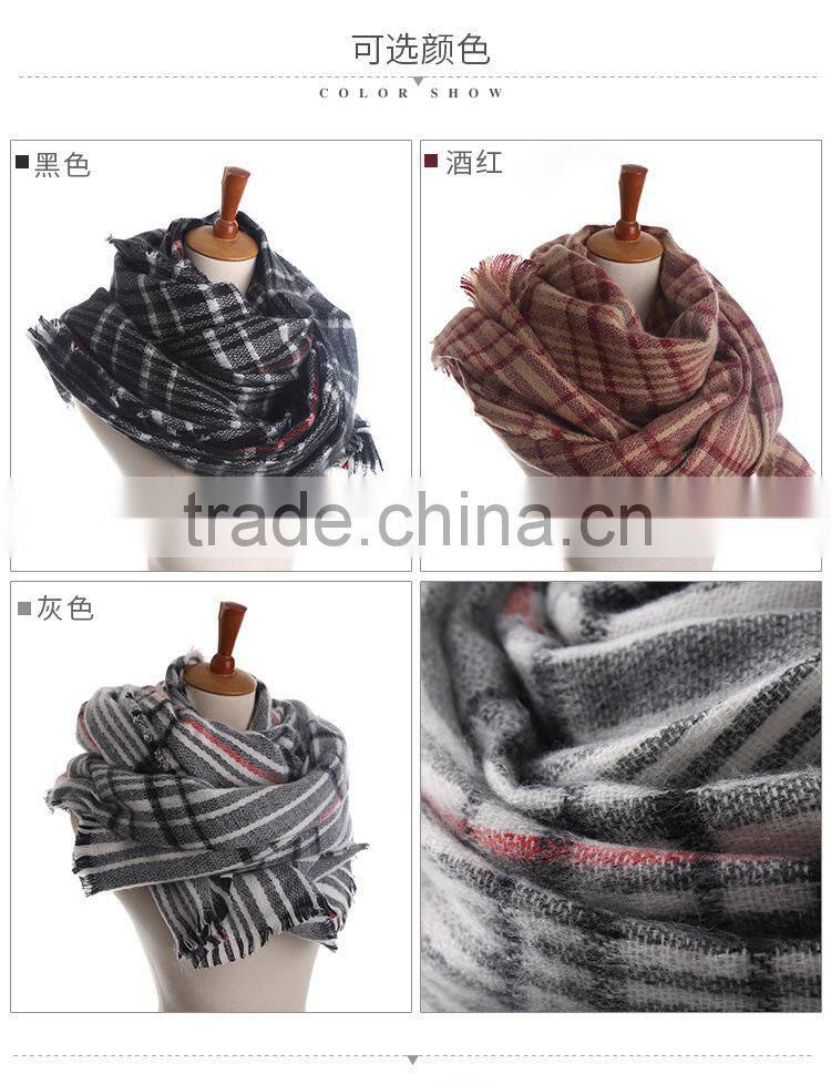 New Fashion Fringed Checked Plaid Acrylic Lady Poncho Shawl