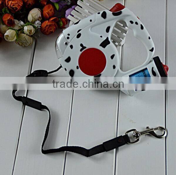 New 2016 Pet traction comes empty garbage bags triple automatic retractable dog leash With LED Light pet traction 4 colored 4.5m