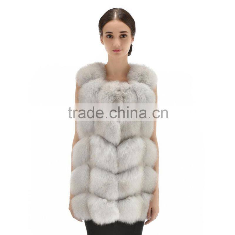 2015 Winter Latest design Long Style Nature Fox Fur Vest With trimming