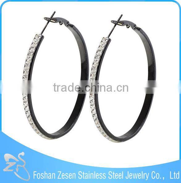 ZS17108 women black anodized fashion big hoop earring crystal micro pave earring