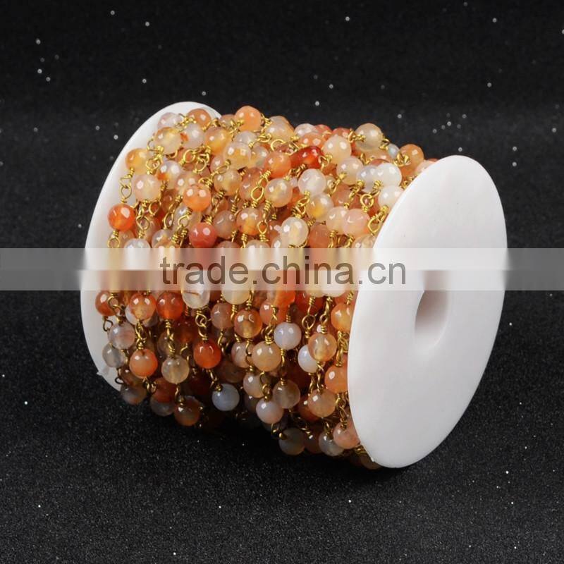 Gemstone Bead Chain Round Red Agate Bead Necklace Chain Wire Bracelet Chain Jewelry Making